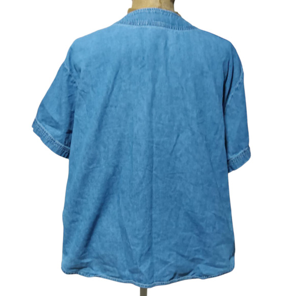 Vintage Looney Tunes Denim V-neck Short Sleeve Button Down Shirt  XL - Picture 3 of 5